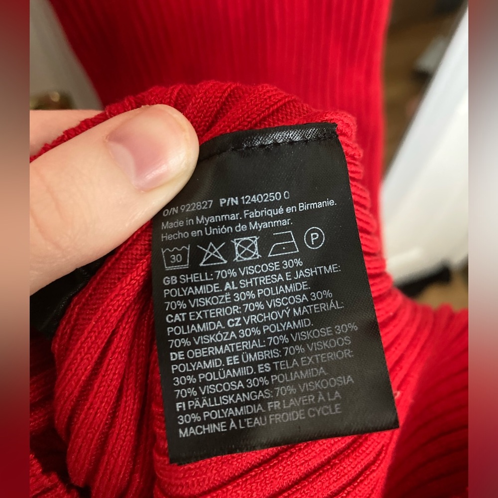H&M Red Ribbed Long Sleeve Bodycon Midi Dress - Picture 10 of 10